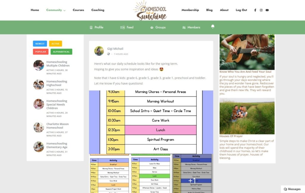 Homeschool community platform for sharing